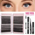 592 clusters DIY eyelash extension kit with 8-16mm lashes and professional tools - Large Capacity Series 2 Black Remover Combo