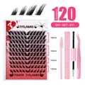 DIY Eyelash Extension Kit with 120 black clusters in 12-18mm sizes and pink tools - Cluster Eyelashes And Pink Set (DIY-SET-211)