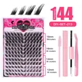 Set extension ciglia fai-da-te 144 ciuffetti da 12-18mm con accessori rosa - DIY-SET-213 (Con Set di Strumenti Rosa)