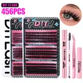 DIY cluster lashes set with 456 pieces D curl black lashes 12 to 18mm mixed lengths - 456 Clusters Plus Pink Remover Tool Set