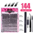 Kit extension ciglia fai-da-te con 144 ciuffi 12-18mm incluse colla, pinzetta e spazzola - DIY-SET-213 (Con Set di Strumenti Nero)