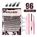 DIY eyelash extension kit with 96 clusters in 12 to 18mm lengths and pink tools - Cluster Eyelashes And Pink Set (DIY-SET-212)