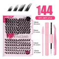 Kit extension ciglia fai-da-te 144 ciuffi con colla, pinzetta e spazzola 12-18mm - DIY-SET-214 (Con Set di Strumenti Rosa)