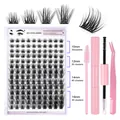 DIY 140 clusters eyelash kit with pink tools and D curl black lashes 10-16mm set - Lashes With Pink Tool Kit (DIY-SET-219)