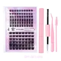 DIY Cluster-Wimpern-Set mit lila Box, rosa Pinzette und doppelseitigem Wimpernkleber - Rosa Werkzeugsammlung Stil (DIY-SET-024)