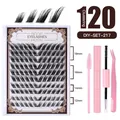 DIY Wimpernverlängerung Set mit 120 Clustern und rosa Werkzeugen für 12-18mm Cat-Eye-Look - Rosa Werkzeugset - 120 Cluster (DIY-SET-217)
