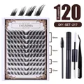 DIY Wimpernverlängerungs-Set mit 120 Clustern, 12-18mm Katzenaugen-Wimpern und Werkzeug - Schwarzes Werkzeugset - 120 Cluster (DIY-SET-217)