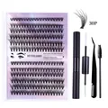 Kit d'extension de cils DIY avec 12 rangées, adhésif, scellant et pince de précision - 30P Kit Noir (DIY-SET-048)