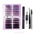 Wimpernverlängerung Set mit Segmentwimpern, Pinzette, Kleber und Bürste für DIY-Anwendung - Schwarzer Werkzeugsammlung Stil (DIY-SET-026)