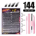 DIY Cluster Eyelashes kit with 144 clusters 12-18mm including bond, tweezers and brush - Pink Tool Set - 144 Clusters (DIY-SET-218)