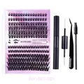 DIY Cluster-Wimpernverlängerungs-Set mit Kleber und Pinzette für Heimanwendung - Schwarzer Werkzeugsammlung Stil (DIY-SET-027)