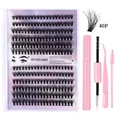 Kit d'extension de cils DIY avec 40 bouquets noirs et accessoires roses inclus - 40P Kit Rose (DIY-SET-049)