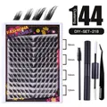 DIY false eyelashes set with 144 clusters 12-18mm and professional application tools - Black Tool Set - 144 Clusters (DIY-SET-218)