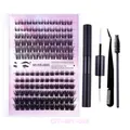 DIY Wimpernverlängerung Set mit 12 Reihen Wimpern, Kleber und Pinzetten-Set - Schwarzer Werkzeugsammlung Stil (DIY-SET-028)