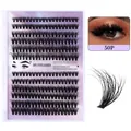 Set de 50P cils en grappes DIY emballage violet avec aperçu réaliste de l'œil - 50P Plateau Unique (DIY-SET-050)