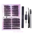 DIY Cluster-Wimpernverlängerungs-Set mit 12 Reihen Wimpern, Kleber, Pinzette und Bürste - Schwarzer Werkzeugsammlung Stil (DIY-SET-029)