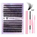 Kit d'extension de cils DIY 50P avec 12 rangées de cils noirs et outils roses - 50P Kit Rose (DIY-SET-050)