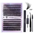 Kit de faux cils DIY 50 pièces avec pince à épiler, colle double embout et brosse - 50P Kit Noir (DIY-SET-050)