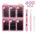 Roze DIY wimperverlengingsset met 600 clusters van 8mm tot 16mm en bond/seal lijm - Wimpers + Roze lijmset (DIY-JMS-213)
