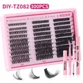 DIY cluster lashes extension kit with 300pcs pink lashes, tweezers, and bond and seal - 30D/40D/50D Mixed Density (DIY-TZ082) / With Pink Tool Kit