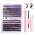 Kit d'extension de cils DIY avec grappes segmentées, pince et applicateur rose - Mixte 30P+50P Kit Rose (DIY-SET-052)