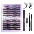 Kit d'extension de cils DIY avec 12 rangées de cils individuels et outils de pose - Mixte 30P+50P Kit Noir (DIY-SET-052)