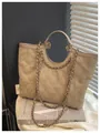 Elegante beige gesteppte Tragetasche mit Kettengurt und großem Fassungsvermögen - Khaki