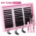 300PCS DIY eyelash cluster kit with bond, seal, and tweezers in pink theme - 60D/80D/100D Mixed Density (DIY-TZ083) / With Pink Tool Kit