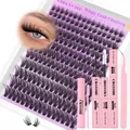 DIY cluster lashes set with 192 pieces, bond and seal glue, remover, and pink tweezers - DIY Style With Pink Tools (B-05)