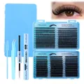 DIY Cluster-Wimpernset mit 30D/40D-Schalen, blauer Pinzette sowie Bond und Seal-Kleber - Falsche Wimpern Werkzeugset (DIY-JMS-214+Blaues Werkzeugset)