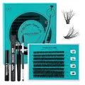 Kit ciglia a ciuffetti con colla, sigillante, solvente e ciglia nere miste da 8-16mm - YMJ-SET004 (30D)