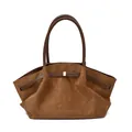 Brown suede tote bag with leather straps and gold buckle for autumn commuting - Brown
