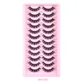 10 pairs of Russian D curl false eyelashes in synthetic fiber on a pink tray - Slender Crossed Style (DD12-003)