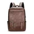 Klassischer dunkelbrauner Leder-Business-Rucksack mit großer Klappe und Schnallen für Herren - Braun