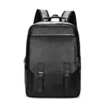Großer Business-Rucksack aus schwarzem Kunstleder mit doppelten Schnallen und Mesh-Polsterung - Schwarz