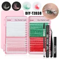 Kit d'extensions de cils DIY colorés avec cils roses, verts, rouges, colle et accessoires - Blanc/Rose/Vert/Rouge-Kit Outils Noir (DIY-TZ038)