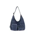 Sac bandoulière en denim délavé bleu foncé avec poches avant et bandoulière réglable - Bleu foncé