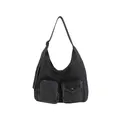 Sac hobo en jean noir délavé avec poches cargo multiples et large bandoulière réglable - Noir