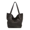 Borsa hobo vintage grigio scuro con rivetti metallici e finitura in pelle opaca chic - Nero