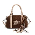 Retro Boston bag in brown leopard print with embroidered patches and shoulder strap - Coffee