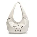 Bolso hobo punk blanco roto con diseño de estrella de remaches metálicos y correa ancha - 36*11*20 / Blanco