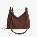 Retro dunkelbraune Wildleder-Tote Bag mit Knotengurt und großem Fassungsvermögen - 30*10*25cm / Braun