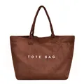 Grand sac cabas en daim marron avec imprimé TOTE BAG et doubles anses pour le bureau - Marron