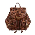 Vintage leopard print faux suede backpack for women with drawstring and gold buckles - Dark Brown