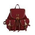 Vintage burgundy canvas mini backpack with brown leather trim and leopard print detail - Brick Red
