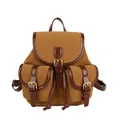 Vintage caramel faux suede leopard small backpack with brown leather trim detailing - Earthy Yellow
