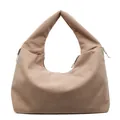 Minimalist beige corduroy tote bag with integrated top handles and zipper closure - Khaki