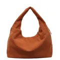 Brown corduroy hobo tote bag featuring a soft texture and spacious minimalist design - Brown