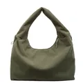 Deep green corduroy crescent tote bag with textured finish and zipper closure - Green