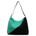 Ethnic style corduroy patchwork bucket bag in green and black with striped strap - Black & Green